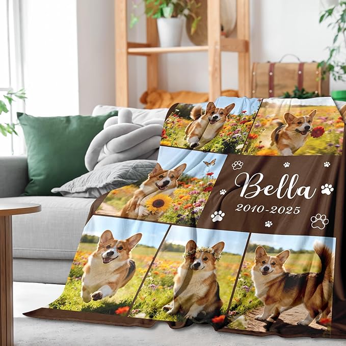 Pet Memorial Blanket Gift - Personalized Dog Memorial Blankets, Pet Sympathy Gifts for Loss of Dogs for Pets Lovers, Dog Bereavement Passing Away Gift, Custom Dogs Blanket (D)