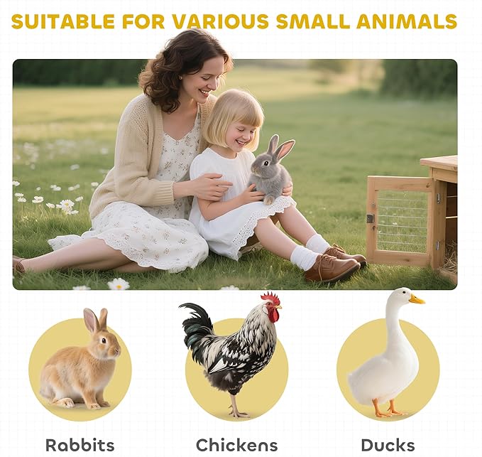 PawHut 64" Outdoor Rabbit Hutch Playpen, Wooden Tortoise House Habitat, Bunny Cage with Run and Enclosed Cover Indoor