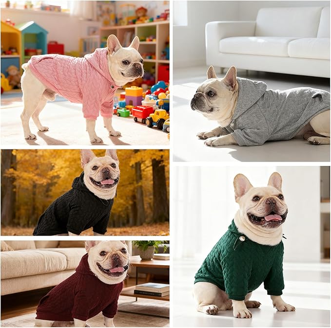 EXPAWLORER Textured Cable Knit Basic Dog Hoodie, Elevated Style Dog Sweater with Leash Hole and Pocket, Soft and Warm Pet Winter Coat, Cold Weather Clothes for Small Medium Large Dogs,Dark Green M