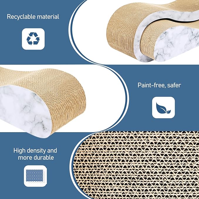2 in 1 Cat Scratcher Cardboard Lounge Bed, Cat Scratching Post, Durable Board Pads Prevents Furniture Damage,Large,Marble White