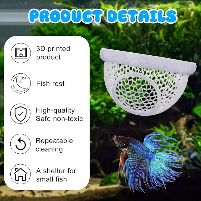 Floating Betta Hide & Shrimp Cave β 3D Printed Aquarium Hammock with Marble Texture, Feeder Ring & Rest Spot for Betta Fish, Nano Tanks, Corydoras, Shrimp β Safe PLA