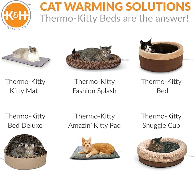 K&H Pet Products Heated Cat Bed for Indoor Cats, Dogs, and Pets - Round Walled Thermo-Kitty Bed with Removable Waterproof Cat Heating Pad, Machine Washable, MET Safety Listed - Small 16" Sage
