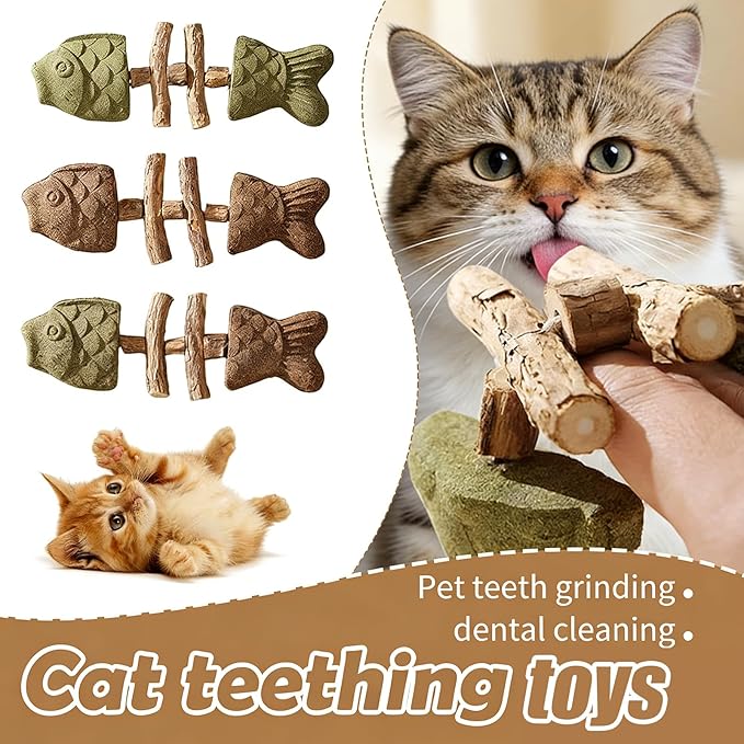 2026 Innovative Fish Bone Cat Toy - Dental Health Solution, Natural Catnip Chew Stick, Wooden Teeth Cleaning Tool, Durable Feline Dental Care Toy for Healthy Teeth