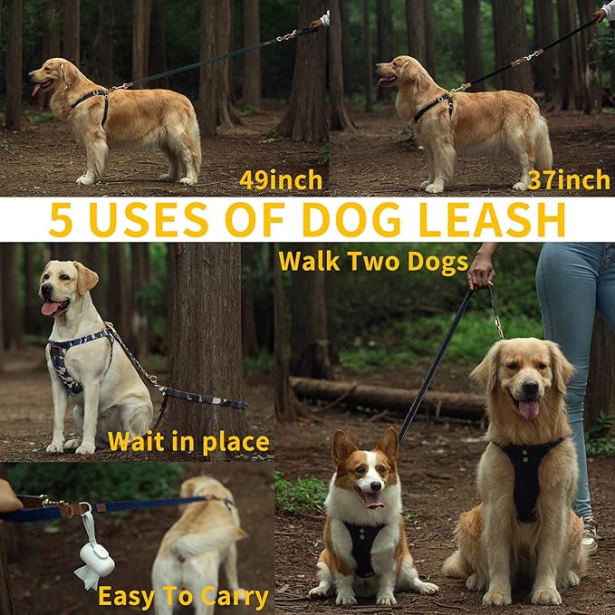 Dog Harness, No Pull Dogs Harness and Multi-Function Leash Set for Medium Dogs Easy Walk Everyday Adjustable Soft Dog Vest Harness Fashionable Dog Accessories Black-Button-M(16lb-35lb)