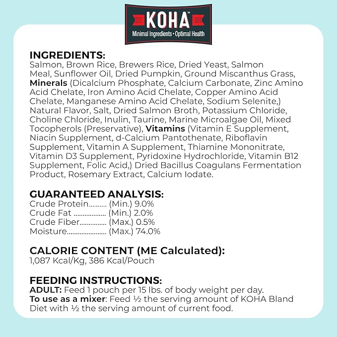 KOHA Limited Ingredient Bland Diet Dry Food for Dogs - Salmon & Brown Rice Recipe, Sensitive Stomach Dog Food with Pre & Probiotics - Pumpkin for Digestive Support, 20 lbs