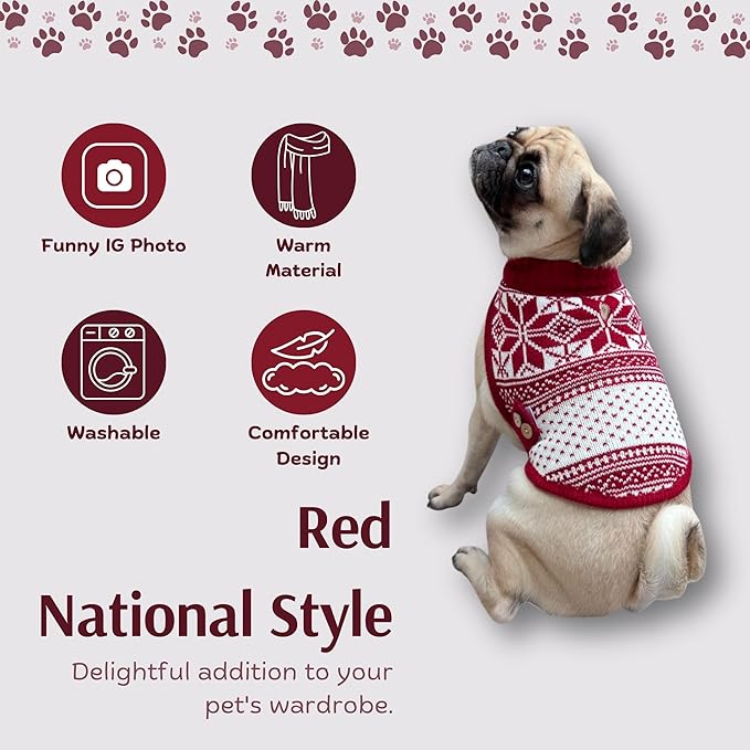 Cute Sweater for Dogs and Cats Soft Flannel Pet Outfit Warm and Cozy Animal Hoodie Small to Large Pet Clothes for Halloween Parties and Everyday Wear (Small, Red National Totem)