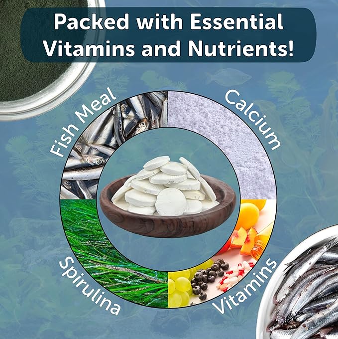 Aquatic Foods Inc. Calcium Feeding Shells, Small & Medium for Shrimp, Snails, Crabs, Crayfish, Plecos, Catfish, All Tropical Fish, 4-Type Wafer & 12-Type Pellet Mix Included...90 Count Canister