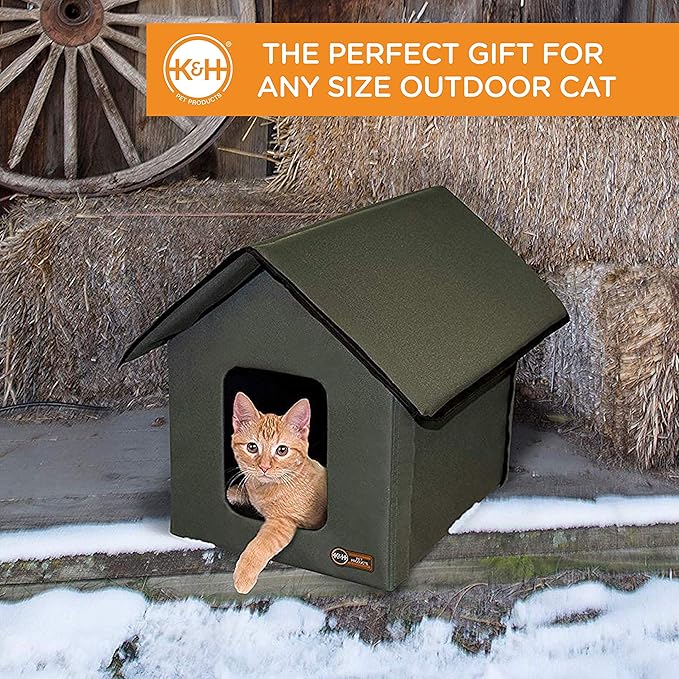 K&H Pet Products Heated Outdoor Cat House for Outside Pets in Winter, Weatherproof Outdoor House for Ferals, Insulated Kitty Shelter, 2 Doors, Waterproof Heated Cat Bed, Safety Listed - Log Cabin 20W