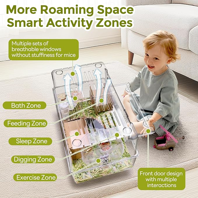 Acrylic Hamster Cage with All Accessories,Dwarf Hamster Cage with Stand,Syrian Mouse Cage for pet mice,Rat Cage for Hamster,Succulent Style Hamster House(20''L*11.5''W*10.5''H)