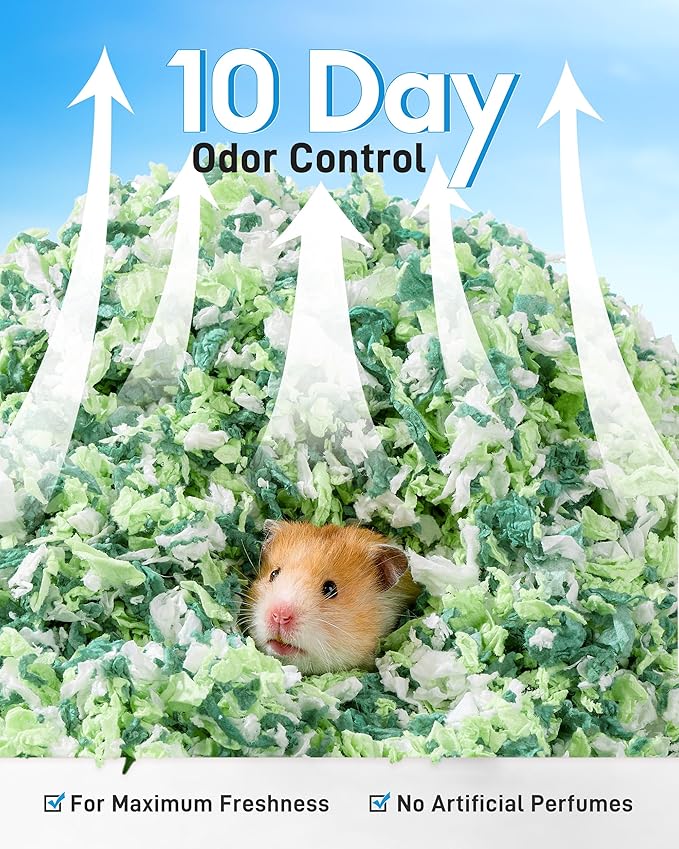 BUCATSTATE Hamster Bedding 70L, 99% Dust-Free Guinea Pig Paper Bedding Odor Control Paper Bedding, Cozy Small Animal Bedding for Rabbit Rat Syrian Dwarf Hamsters Gerbils (Mint)