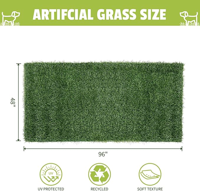 Grass Pad for Dogs, 96" x 48" Artificial Turf for Pets Potty Training, Fake Grass Mat with Drainage Holes, Easy to Clean, Large Turf Rug Outdoor Indoor Use