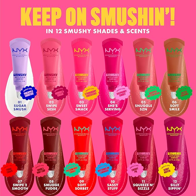 NYX PROFESSIONAL MAKEUP Smushy Matte Lip Balm, Tinted Lip Moisturizer with Soft, Matte Finish - Squeeze N' Sizzle (Cherry Red)