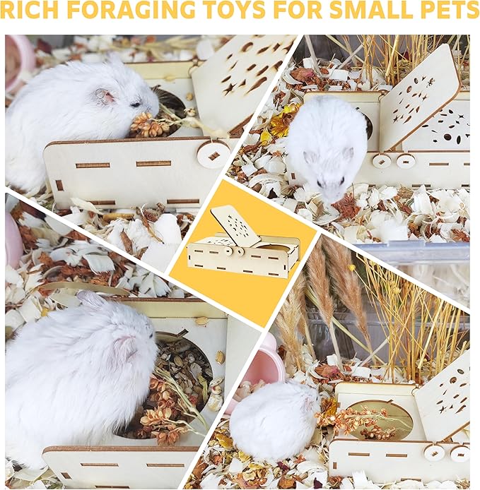 Guinea Pig Foraging Toys, Small Animals Hide Treats Foraging Puzzle Toys,Wooden Foraging Game Interactive Enrichment Toy for Rabbits, Hamsters, Bunny, Chinchillas, Rats and Gerbils