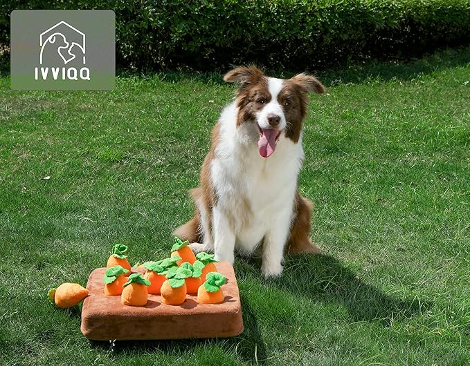 Interactive Dog Toys,Squeak Carrot Snuffle Mat for Dogs Plush Puzzle Toys 2 in 1 Non-Slip Nosework Feed Games for Pet Stress Relief with 12 Carrots…