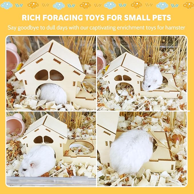 Guinea Pig Foraging Toys, Small Animals Hide Treats Foraging Puzzle Toys,Wooden Foraging Game Interactive Enrichment Toy for Rabbits, Hamsters, Bunny, Chinchillas, Rats and Gerbils