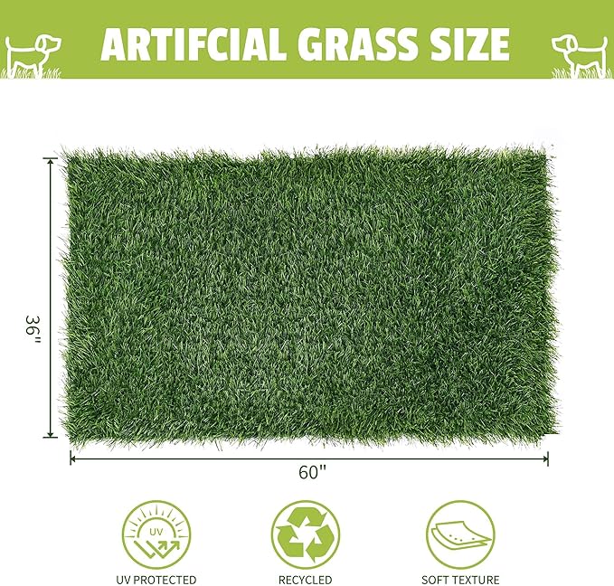 Grass Pad for Dogs, 60" x 36" Artificial Turf for Pets Potty Training, Fake Grass Mat with Drainage Holes, Easy to Clean, Large Turf Rug Outdoor Indoor Use