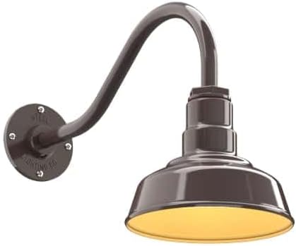 Steel Lighting Co. | Dusk to Dawn | Hawthorne Barn Light | Outdoor Wall Mounted | 8 in Dome | 16 inch Gooseneck| Small Farmhouse Light Made in America | Dark Bronze/Brass