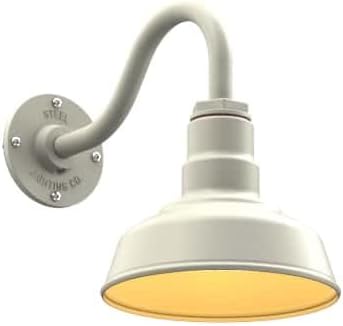 Steel Lighting Co. | Dusk to Dawn | Hawthorne Barn Light | Outdoor Wall Mounted | 8 in Dome | 11 inch Gooseneck| Small Farmhouse Light Made in America | Cream/Brass