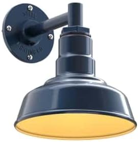 Steel Lighting Co. | Dusk to Dawn | Hawthorne Barn Light | Outdoor Wall Mounted | 8 in Dome | 6 in Straight Arm| Small Farmhouse Light Made in America | Gray Blue/Brass