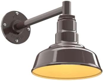 Steel Lighting Co. | Dusk to Dawn | Hawthorne Barn Light | Outdoor Wall Mounted | 8 in Dome | 11 inch Straight Arm| Small Farmhouse Light Made in America | Dark Bronze/Brass
