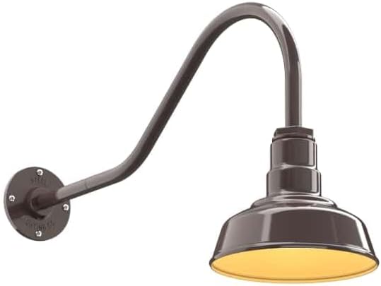 Steel Lighting Co. | Dusk to Dawn | Hawthorne Barn Light | Outdoor Wall Mounted | 8 in Dome | 23 inch Gooseneck| Small Farmhouse Light Made in America | Dark Bronze/Brass