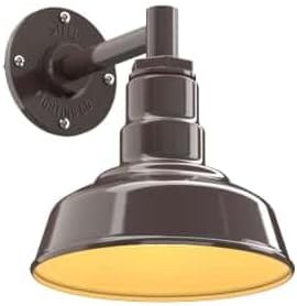 Steel Lighting Co. | Dusk to Dawn | Hawthorne Barn Light | Outdoor Wall Mounted | 8 in Dome | 6 in Straight Arm| Small Farmhouse Light Made in America | Dark Bronze/Brass