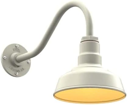 Steel Lighting Co. | Dusk to Dawn | Hawthorne Barn Light | Outdoor Wall Mounted | 8 in Dome | 16 inch Gooseneck| Small Farmhouse Light Made in America | Cream/Brass