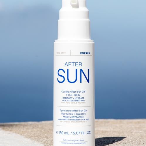 KORRES Greek Yoghurt Cooling After Sun Gel for Face & Body, Lightweight Hydrating Cream Gel with Natural Proteins & Vitamins, Sunburn Relief for Sun-Exposed or Dry Skin, 5.07 fl oz