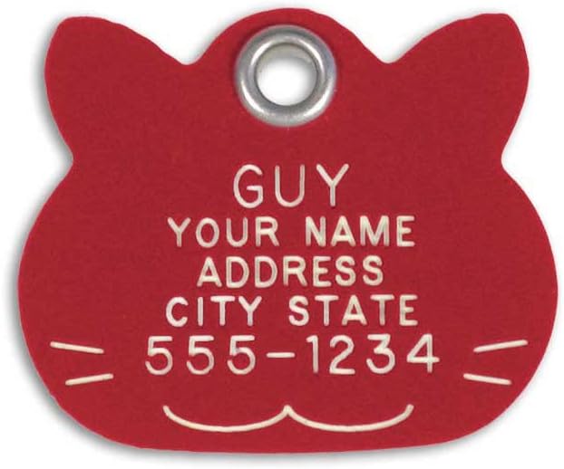 LuckyPet Plastic Pet ID Tags - Dog Personalized IDs - Durable Engraved Name Noiseless Tag - Suitable for Dogs and Cats - Outlasts Most Aluminum Tags - Medium, Red Cat