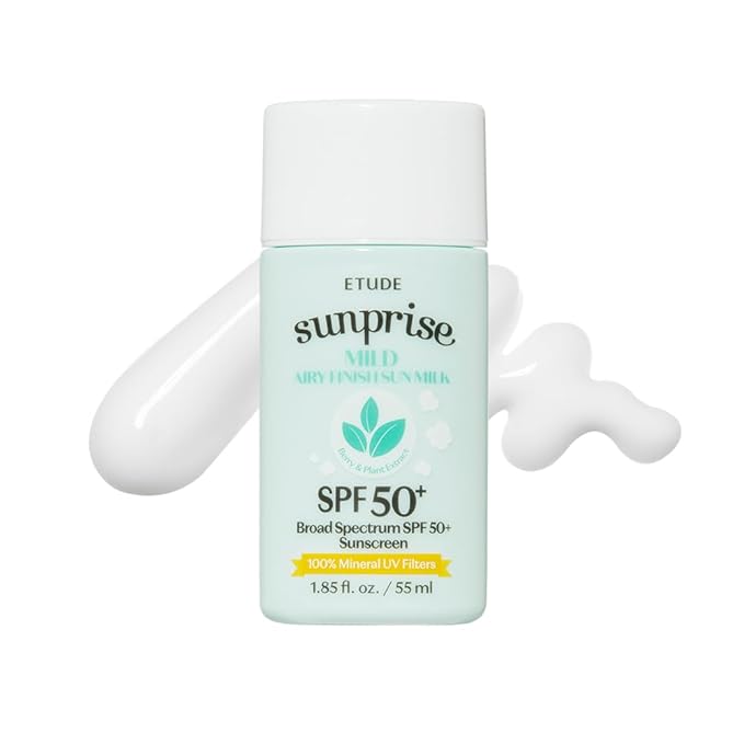 ETUDE Sunprise Sunscreen Mild Sun Milk SPF 50+ / PA++++ (55ml) | Sebum-free, Non-Sticky, Long Lasting Protection, 100% Mineral Korean Sunscreen for sensitive skin