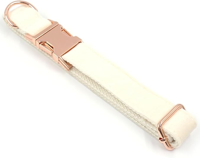PETDURO Custom Dog Collar Personalized with Name Engraved Quick Release Rose Gold Metal Buckle for Large Medium Small Girl Dogs - Dog Leash and Bow Tie Available - Soft Comfy Velvet (Cream, L)