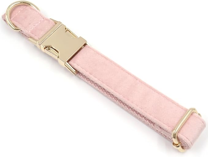 PETDURO Custom Dog Collar Personalized with Name Engraved Quick Release Rose Gold Metal Buckle for Large Medium Small Girl Dogs - Dog Leash and Bow Tie Available - Soft Comfy Velvet (Pink, XS)