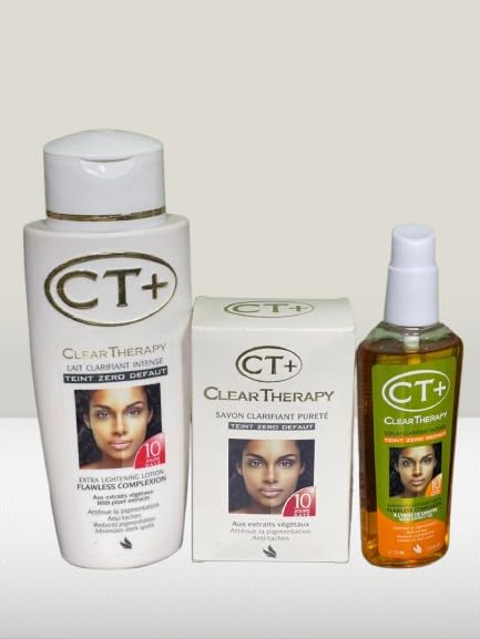 CT+ Clear Therapy Skin Lightening Set, 3-Piece Beauty Kit with Lotion, Soap and Serum, 10 Day Treatment
