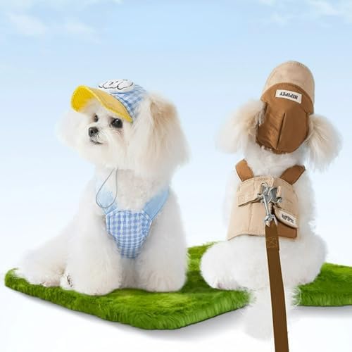 Cat Puppy Costume Leash Harness Baseball Cap 3PCs Set Cute Pet Accessories Multiple Sizes for Cat Small Dog (brownLeash+Harness+Cap 3p,Large)