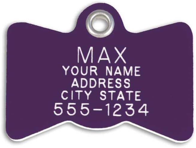 LuckyPet Plastic Pet ID Tags - Dog Personalized IDs - Durable Engraved Name Noiseless Tag - Suitable for Dogs and Cats - Outlasts Most Aluminum Tags - Small, Purple Bowtie