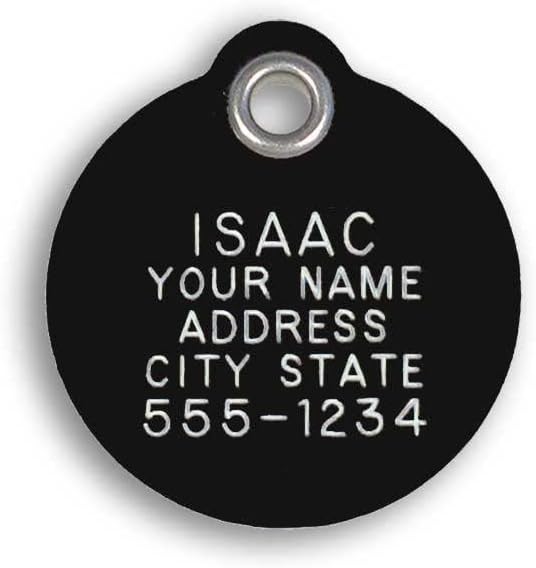 LuckyPet Plastic Pet ID Tags - Dog Personalized IDs - Durable Engraved Name Noiseless Tag - Suitable for Dogs and Cats - Outlasts Most Aluminum Tags - Small, Black Round