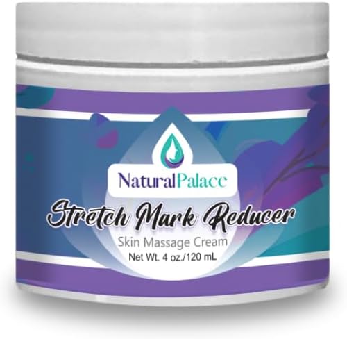 Stretch Mark Reducer Skin Massage Cream, Vegan Formula with Aloe and Collagen. Pregnancy Skin Care, Belly Cream, Sensistive skin types (4oz)