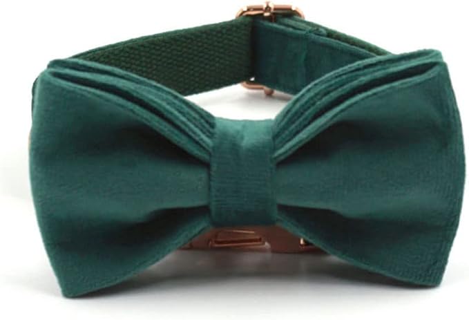 PETDURO Custom Dog Collar Personalized with Name Engraved Rose Gold Metal Buckle for Large Medium Small Dogs - Soft Cute Velvet Dog Leash and Bow Tie Available (Christmas Green RG, L)