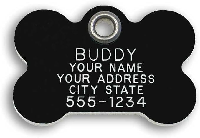 LuckyPet Durable Plastic Pet ID Tag, Outlasts Cheap Aluminum Tags for The Same Price, Custom Engraved, Large Black Bone