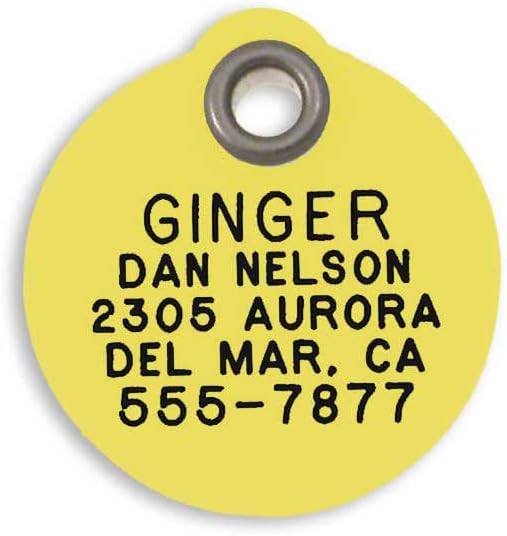 LuckyPet Plastic Pet ID Tags - Dog Personalized IDs - Durable Engraved Name Noiseless Tag - Suitable for Dogs and Cats - Outlasts Most Aluminum Tags - Medium, Yellow Round