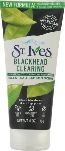 St. Ives Blackhead Clearing Face Scrub, Clears Blackheads & Unclogs Pores, Green Tea & Bamboo with Salicylic Acid, Moderate Exfoliating Facial Scrub with Natural Exfoliants, 6 oz (Pack of 2)