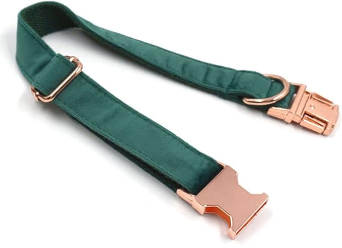 PETDURO Custom Dog Collar Personalized with Name Engraved Rose Gold Metal Buckle for Large Medium Small Dogs - Soft Cute Velvet Dog Leash and Bow Tie Available (Christmas Green RG, M)