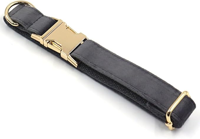 PETDURO Personalized Dog Collar Gray Soft Velvet for Large Medium Small Boy Girl Dogs - Custom Collar with Name Phone Engraved on Gold Metal Buckle - Add Matching Leash Bow Set via Customize Now