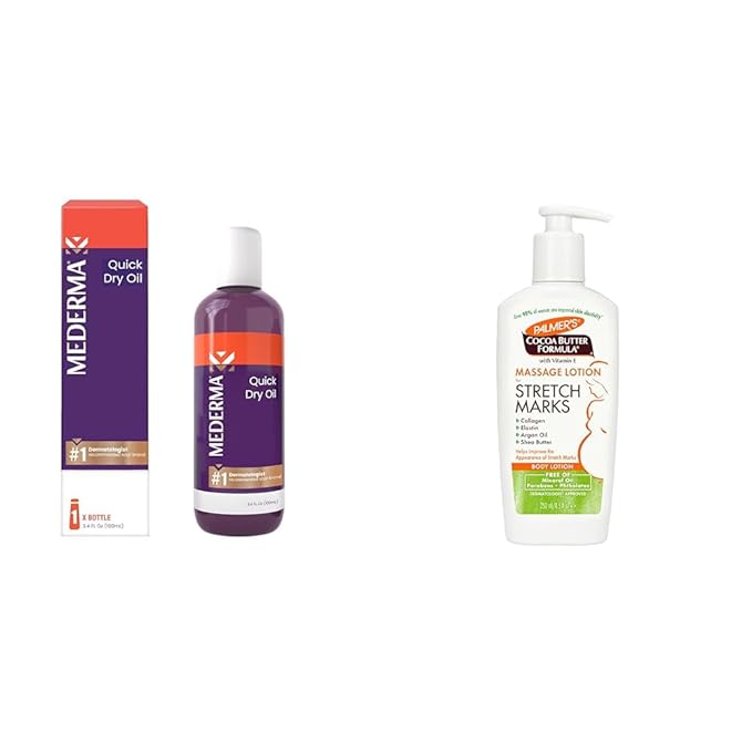 Mederma Scar Oil and Palmer's Stretch Mark Lotion Pregnancy Skin Care Bundle with Cocoa Butter, Shea Butter, Botanical Oils, 3.4oz and 8.5oz