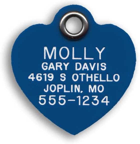 LuckyPet Durable Plastic Pet ID Tag, Outlasts Cheap Aluminum Tags for The Same Price, Custom Engraved, Medium Blue Heart