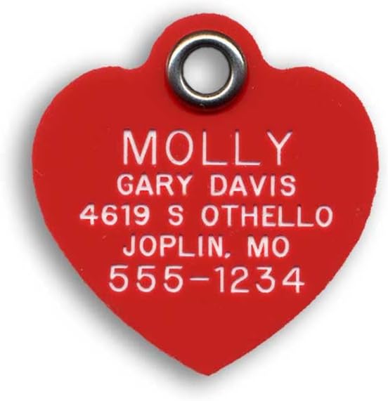 LuckyPet Plastic Pet ID Tags - Dog Personalized IDs - Durable Engraved Name Noiseless Tag - Suitable for Dogs and Cats - Outlasts Most Aluminum Tags - Medium, Red Heart