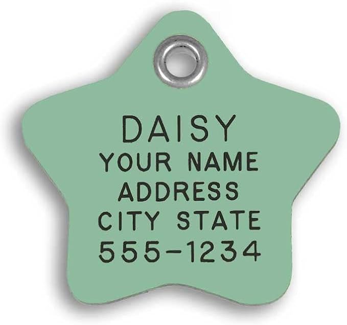 LuckyPet Plastic Pet ID Tags - Dog Personalized IDs - Durable Engraved Name Noiseless Tag - Suitable for Dogs and Cats - Outlasts Most Aluminum Tags - Large, Mint Star