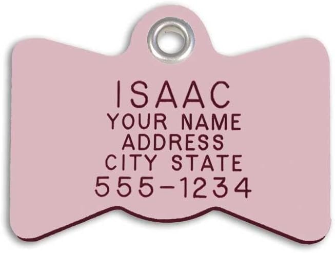 LuckyPet Plastic Pet ID Tags - Dog Personalized IDs - Durable Engraved Name Noiseless Tag - Suitable for Dogs and Cats - Outlasts Most Aluminum Tags - Small, Pink Bowtie