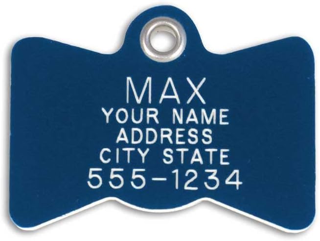 LuckyPet Plastic Pet ID Tags - Dog Personalized IDs - Durable Engraved Name Noiseless Tag - Suitable for Dogs and Cats - Outlasts Most Aluminum Tags - Large, Blue Bowtie