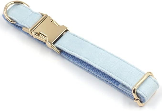 PETDURO Personalized Dog Collar Sky Blue Soft Velvet for Large Medium Small Boy Girl Dogs - Custom Collar with Name Phone Number Engraved on Gold Metal Buckle - Add Leash Bow Set via Customize Now